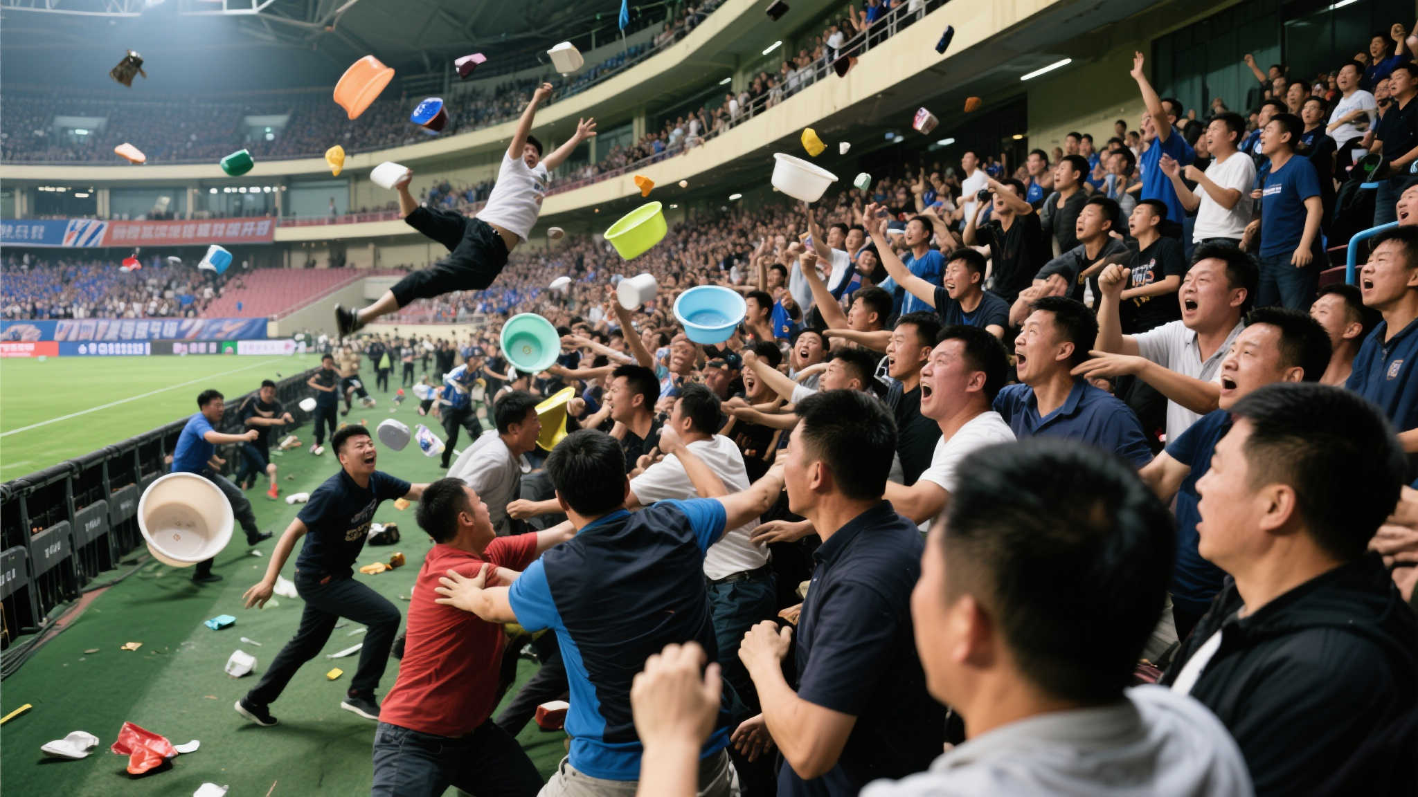 中国篮球赛场再现冲突:球员互殴观众掷物,全场陷入混乱 当现场出现斗殴状况时,与其说观众是旁观者,倒不如说